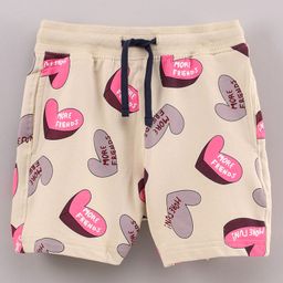 Doreme Knee Length Shorts Heart Print - Light Brown-image-40