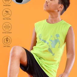 Pine Active Skin Friendly & Breathable Sleeveless T-Shirt Football Print - Green-image-94