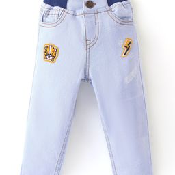 Babyhug Denim Washed Full Length Stretchable Jeans With Tiger Applique - Blue-image-71