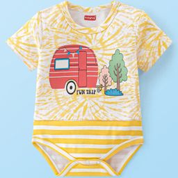 Babyhug 100% Cotton Half Sleeves Onesie With Van Print - Yellow-image-98