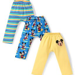 Babyhug Disney 100% Cotton Knit Full Length Diaper Leggings Striped & Mickey Mouse Graphics Pack of 3 - Multicolour-image-86