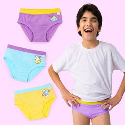 SuperBottoms Pack of 3 Bamboo Space Theme Printed Super Soft Briefs - Yellow Purple & Blue-96