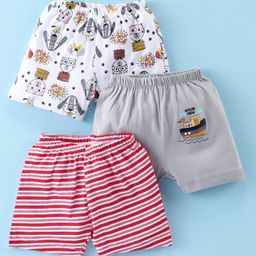 OHMS Single Jersey Knit Knee Length Striped Shorts with Sailor Print Pack of 3 - Multicolour-image-46