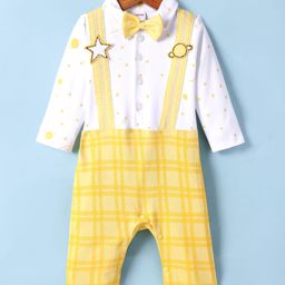Kookie Kids Interlock Knit Full Sleeves Star Printed Romper With Bow Applique - Yellow-image-80