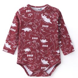 Doodle Poodle 100% Cotton Knit Full Sleeves Dino Printed Onesie - Maroon-image-76