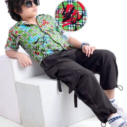 Ollington St. FullSleeves Twill Shirt & Woven Joggers Set All Over PrintedDark Grey & Green-image-24