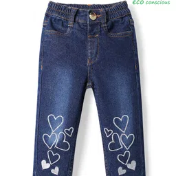 Babyoye Denim Cotton ElasthaneFull Length Jeans with Hearts Print - Navy-picture-15