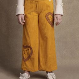 One Friday Heart Detailed Beads Embellished Trousers - Mustard-image-96