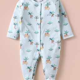 ToffyHouse Cotton Knit Full Sleeves Footed Sleepsuit with Animal Graphics - Aqua Blue-image-36