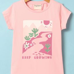 Lazy Bones Sinker Knit Half Sleeves T-Shirt with Keep Growing Print - Pink-image-86