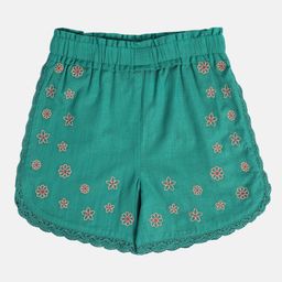 MINI KLUB Cotton Floral Embroidered Shorts - Green-image-5