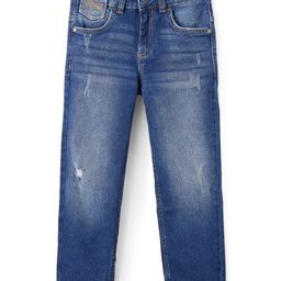 UCB Cotton Woven Full Length Solid Color Jeans with Logo Embroidery -Blue-image-48