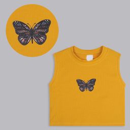 Bolly Lounge Cotton Sleeveless Butterfly Printed Crop Top - Yellow-image-79
