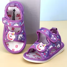 Cute Walk by Babyhug Velcro Closure Musical Sandals With Unicorn Print & Applique - Purple-picture-21