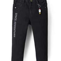 Babyhug Full Length Denim Jeans Washed with Stretch Space Adventure Print & Rocket Applique - Black-image-46