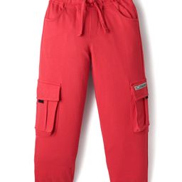 Olio Kids Cotton Knit Full Length Lounge Pant With Text Patch - Red-image-38