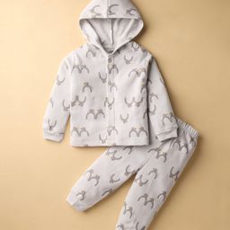 Pink Rabbit Knit Full Sleeves CO-Ord Winter Nightwear with Penguin Print - Grey-image-89