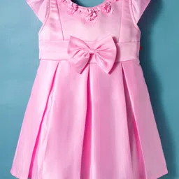 twetoons Tweetoons Woven Cap Sleeves Party Dress with Bow & Floral Applique - Pink-picture-48