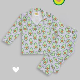 Pyjama Party Rayon Woven Full Sleeves Avocados Printed Coordinating Night Suit Set - Green-image-53