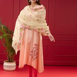 Dupatta Bazaar Floral Embroidered Thread Work Kota Doria Cotton Dupatta-image-73