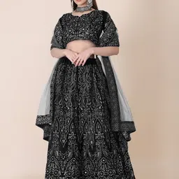 Warthy Ent Embroidered Thread Work Semi-Stitched Lehenga & Unstitched Blouse With Dupatta-image-72