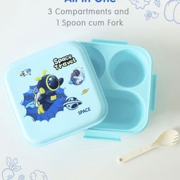 fab n funky Portable Lunch Box with Fork and Spoon Space Theme Print - Light Blue image 4