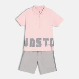 MINI KLUB Boys Printed Polo Collar Pure Cotton T-Shirt With Shorts-image-49