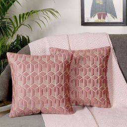 MONKDECOR Set Of 2 Pink Velvet Square Cushion Covers-25