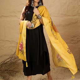 InWeave Round Neck A-Line Kurta With Palazzos & Dupatta-image-65