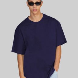 Mast & Harbour Navy Blue Drop-Shoulder Sleeves Anti Odour Pure Cotton Oversized Tshirt-image-106