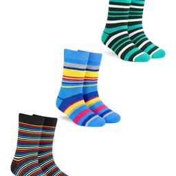 Dynamocks Unisex Pack Of 3 Striped Calf-Length Socks-5