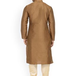 Chitwan Mohan Men Brown & Cream Self-Design Kurta with Pyjamas image 4