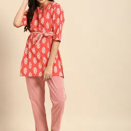 Clt s Women Red & White Printed Pure Cotton Pyjamas Set-picture-7
