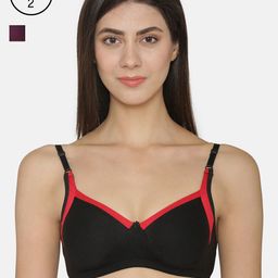 ABELINO Pack of 2 Solid Non-Wired Non Padded Everyday Bras COM5121BLACKPURPLE-image-54
