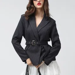 SHOWOFF Striped Charcoal Long Sleeves Blazer-picture-25
