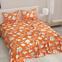EverHOME Manzar Orange Colored Printed Pure Cotton 144 TC Queen Bedsheet Set 2.54 x 1.75 m-image-46