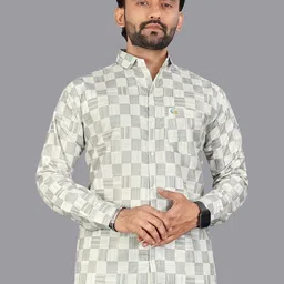 ISUEL FAB Men Cream Printed Slim Fit Spread Collar Cotton Formal Shirt-picture-3