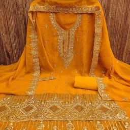 Lilots Floral Embroidered Zari Unstitched Dress Material-image-77
