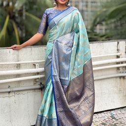 all about you Woven Design Zari Silk Blend Kanjeevaram Saree-image-41