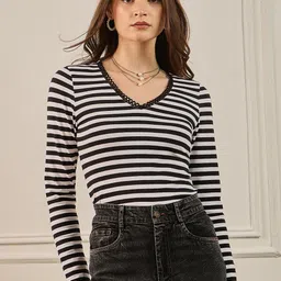 ZUMMER Striped Round Neck Top With Jeans Co-Ords-picture-49