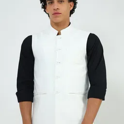Monte Carlo Linen Mandarin Collar Nehru Jacket-image-96