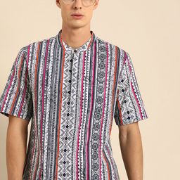 Anouk men white & navy blue kurta-image-77