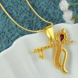 ADMIER Unisex Gold-Plated Stone Studded God Shri Krishna Pendant with Chain-picture-11