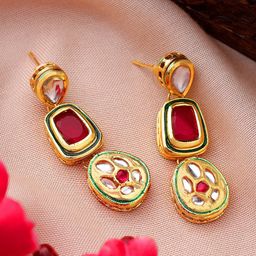 AARSEE OFFICIAL Anti-Tarnish22KT Gold Plated Ruby Elegance Earrings-image-60