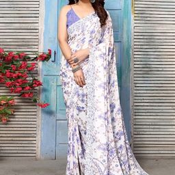 Styleveda Floral Poly Georgette Block Print Saree-image-18
