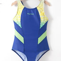 Pine Active Sleeveless V Cut Swimsuit Text Print - Blue-image-23