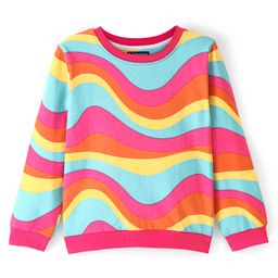 Pinekids Cotton Knit Biowash Full Sleeves Sweatshirt With Marble Print - Orange Pink & Blue-image-80