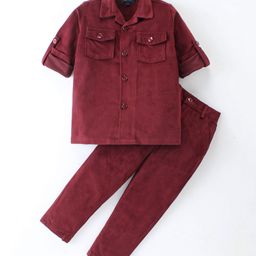 Robo Fry Woven Full Sleeves DC Corduroy Party Suits Solid Colour - Maroon-image-11