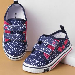Cute Walk by Babyhug Polka Dots Printed Casual Shoes with Velcro Closure & Floral Applique - Blue-image-88