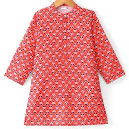 Babyhug 100% Cotton Woven Full Sleeves Kurta Floral Print - Orange-image-55